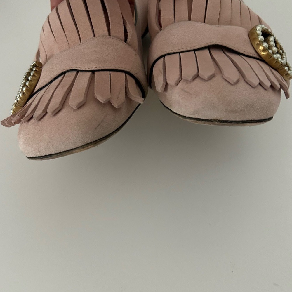 Gucci Kid Scamosciato Leather Suede GG Marmont Fringe Ballet Flats Loafers 36.5 - Picture 8 of 14